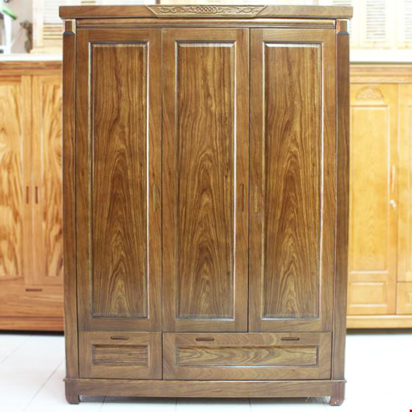 tủ quần áo gỗ góc chó ba cánh mở bản lề với hai ngăn kéo chứa đồ cùng gỗ tự nhiên thiết kế vô cồng chắc chắn đẹp