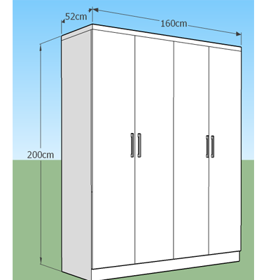 thiết kê chi tiết Tủ quần áo gỗ công nghiệp 4 cánh, 2 ngăn kéo để đồ thiết kế sang trọng gọn gàng