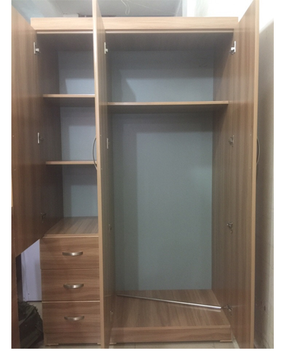 Tủ quần áo gỗ công nghiệp 1m2 GMDF03 kích thước cùng thiết kế Tủ gỗ ép 1200x2000x520mm tủ gỗ ba buồng gỗ ép cùng 3 ngăn kéo nhỏ giá rẻ