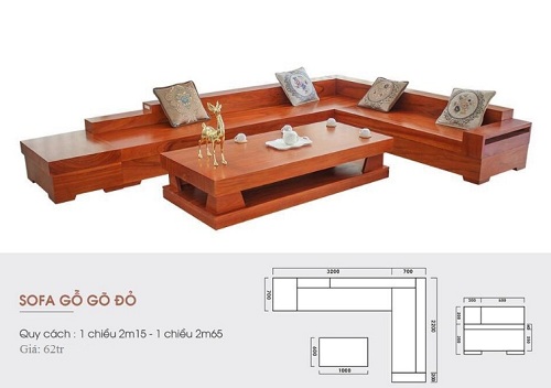 thiết kế chi tiết sofa góc gỗ tấm gõ đỏ 2m7