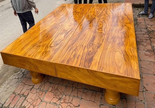 phản gỗ hương xám nguyên khối hai tấm lớn kt 2400x2200x200mm đôn kê 350mm