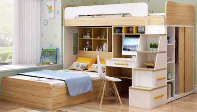 Giường ngủ gỗ ép mdf công nghiệp đa năng gồm giường, tủ quần áo, bàn học, ngăn kéo