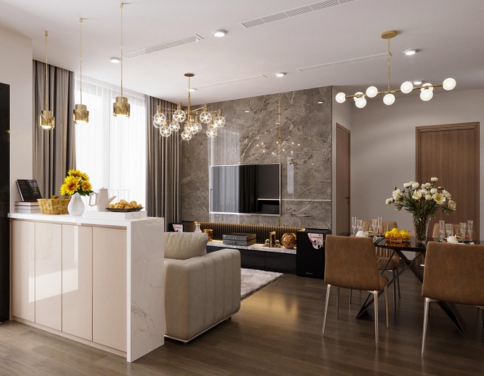 Sigviet thiết kế thi công bàn ghế sofa bàn ăn phòng khách căn hộ chung cư 3 phòng ngủ dự án chung cư vinhome symphony sài đồng
