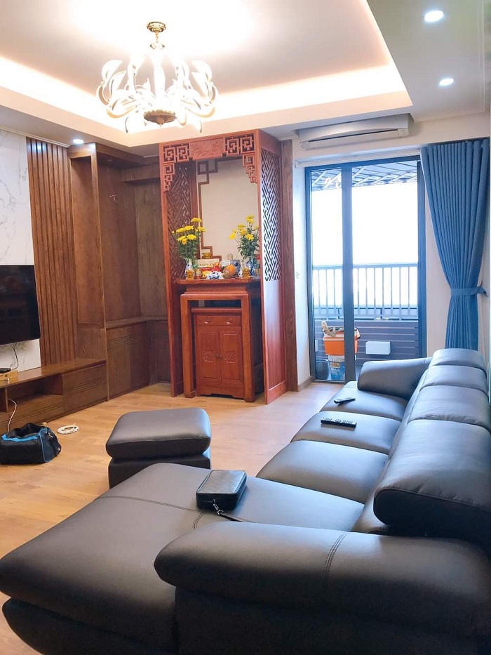 thiết kế phòng khách ghế sofa căn hộ 3 phòng ngủ chung cư thành bình cầu giấy hà nội