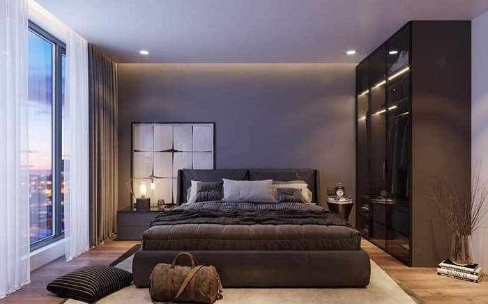 Thiết kế căn ngủ dự án chung cư eco home tông mầu nâu kết hợp màu trắng cảu nội thất