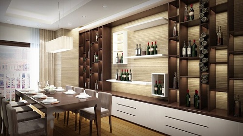 Tủ rươu gỗ MDF trang trí phòng ăn sang trọng
