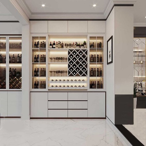 Tủ rượu mầu trắng gỗ mdf lõi xanh chóng ẩm mầu trắng