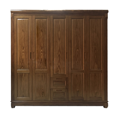 Tủ quần áo gỗ hương xám 5 buồng GTQA07 kích thước 220x212x60cm với 5 cánh, 2 ngăn kéo ray trượt, 3 thanh treo, 5 ngăn hộc gấp đồ