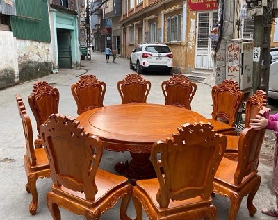Bộ Bàn Ăn Tròn 8 ghế Gỗ Gõ Đỏ 8 ghế – bàn 1m6