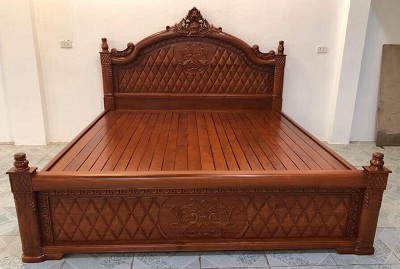 Giường ngủ Nữ Hoàng vòm Vách Trám Gỗ Gụ GN37 tự nhiên chất lượng giá rẻ chạm khắc hoa văn đẹp tinh tế rộng 1m6x2m, 1m8x2m, 2mx2m2