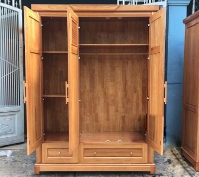 thiết kế bên trong Tủ quần áo gỗ Đinh Hương chớp nón gỗ tự nhiên, thiết kế 2 buồng, 2 ngăn kéo