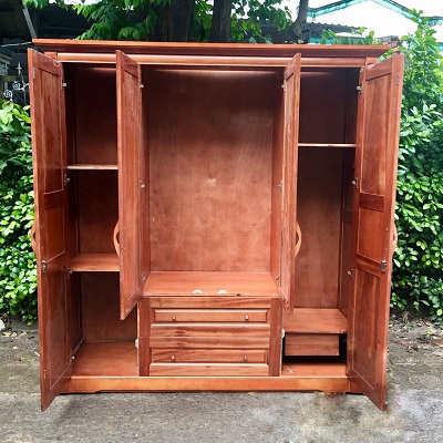 thiết kế bên trong Tủ đựng quần áo gỗ Xoan Đào 3 buồng tại Hà Nội GTQA22, Cao 210cm – Ngang 193cm – Sâu 60cm.