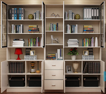 thiết kế chi tiết bên trong Tủ sách, Tủ văn phòng gỗ MDF mầu trắng 1m2 và 80cm