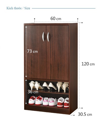 Tủ giày giá rẻ 2 cánh rộng 60cm đủ ba mầu nâu, vân sồi, trắng