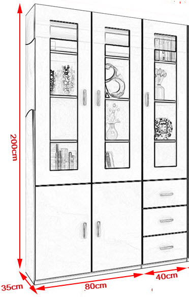 chi tiết bản vẽ Tủ tài liệu gỗ ép công nghiệp 1m2