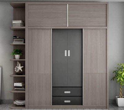 Tủ quần áo ghi chì vân gỗ thiết kế sang trọng hiện đại