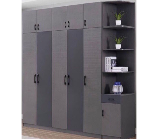 tủ đựng quần áo đen ghi xám vân vải rộng 2400mm thiết kế đẹp