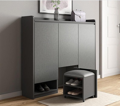 Tủ giày màu xám đa năng có ghế ngồi rộng 1m2