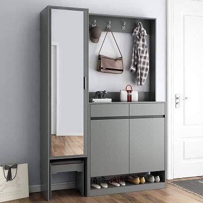 Tủ giày màu xám kết hợp ghế ngồi đa năng gỗ công nghiệp rộng 1m2