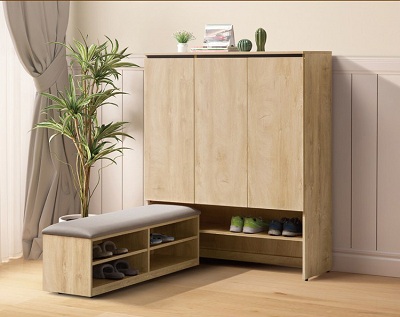 Tủ giày gỗ công nghiệp đa năng 3 cánh rộng 120cm màu vàng vân gỗ