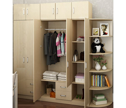 Mẫu tủ quần áo kết hợp kệ trang trí 2m4x2m5x60cm hiện đại