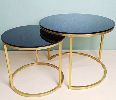 Bàn sofa phòng khách chân sắt sơn tĩnh điện mặt kính cường lực đenPA51