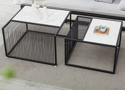 Bàn trà mặt đá đôi hình chữ nhật, khung kim loại giá rẻ