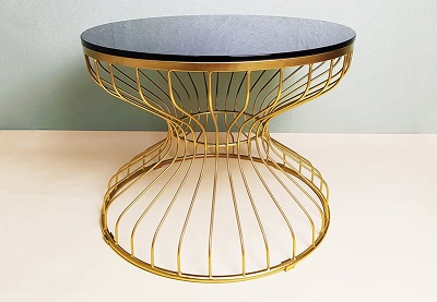 Bàn trà đồng hồ cát mặt kính đen 60cmx45cm hiện đại