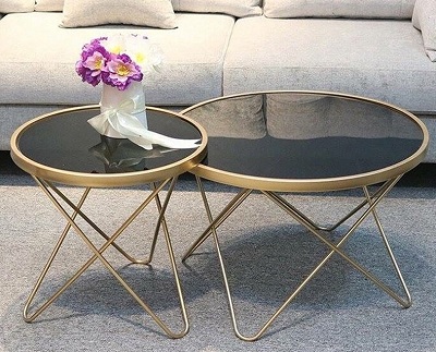 Bàn trà mặt kính xanh đen hoặc mặt đá trắng hoặc đen D70 D50 cao 40 cm