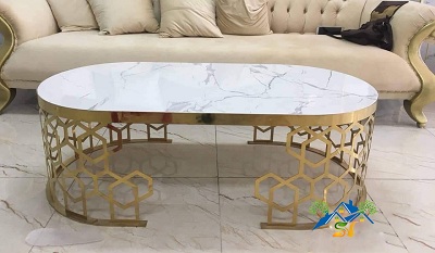 Bàn trà phòng khách mặt trắng hình bầu dục