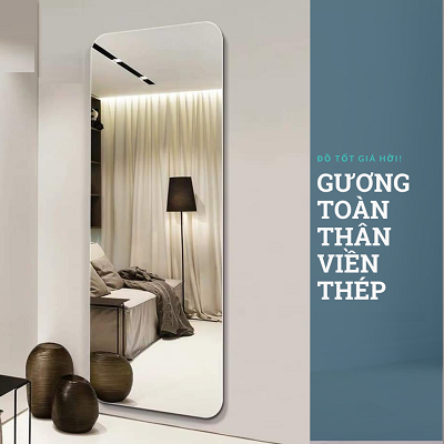 Gương chữ nhật bo góc khung thép sơn tĩnh điện màu trắng
