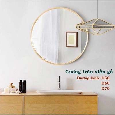 gương sôi treo tường gỗ sồi hình tròn D50 giá rẻ