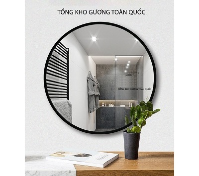 Gương tròn khung viền thép sơn tĩnh điện đen