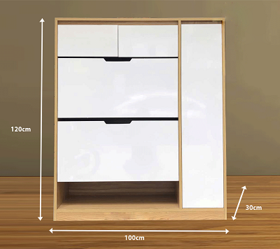 Tủ giầy mầu vàng vân gỗ sồi cánh trắng kích thước rộng 1m cao 1m2 sâu 20cm