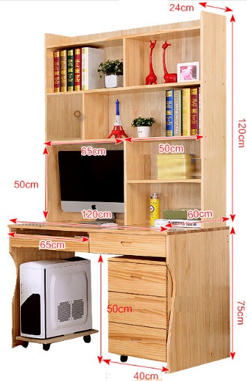 Bàn học kệ sách gỗ cao su 1m2 BHV28 kích thước Rộng 120 x Cao 195