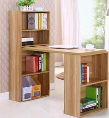 Bàn làm việc kết hợp giá sách vân gỗ