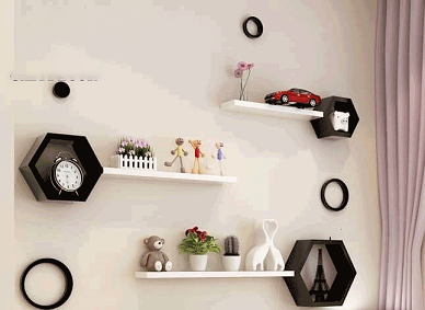 Gỗ công nghiệp nội thất phòng ngủ giá rẻ 3 kệ lục giác, 1 bộ kệ treo