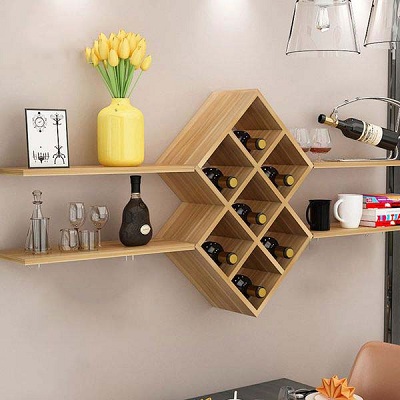 Kệ rượu treo tường phòng bếp vân sồi