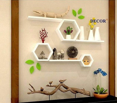 Kệ gắn tường lục giác kết hợp thanh ngang 1 bộ 3 kệ lục giác, thanh ngang 40x12