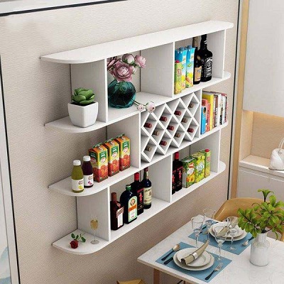 Kệ rượu treo tường 3 tầng phòng bếp KR03 kích thước Rộng 1m15 mầu trắng