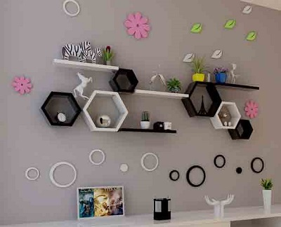 Mẫu kệ trang trí 6 cạnh và thanh ngang KTV59 lục giác 6 cạnh, 3 thanh