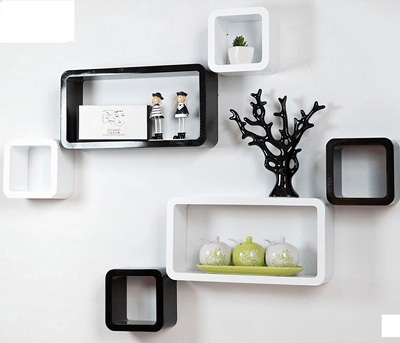 Kệ gỗ công nghiệp găn tường hình vuông, chữ nhật ktv26 trắng, đen, xanh