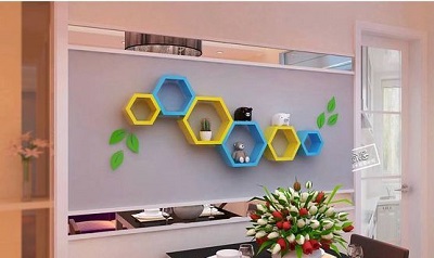 Kệ gắn tường hình tổ ông lục giác KTV58 Gỗ MFC Xanh, vàng ghép tổ ong