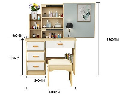 Bàn trang điểm gương trượt ngang kích thước rộng 80cm cao 131 cm