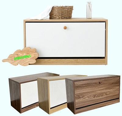 Tủ giầy cánh lật thông minh màu nâu trắng vân gỗi sồi đẹp