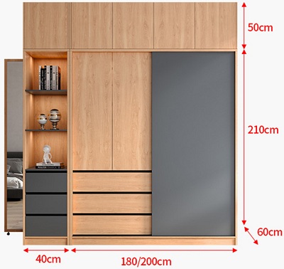 Tủ quần áo gỗ MDF kiểu dáng hiện đại kích thước