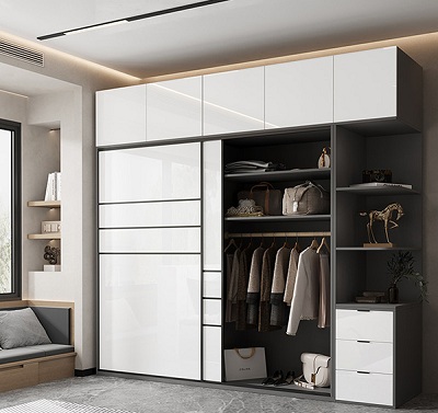 Tủ quần áo cửa lùa thiết kế hiện đại Gỗ MDF lõi xanh chống ẩm trắng - ghi