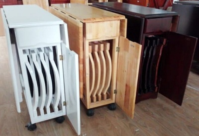 Bàn ăn thông minh ghế gập gòn màu trắng mầu nâu, vàng vân gỗ
