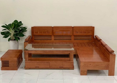 Bộ bàn ghế sofa góc gỗ sồi giá rẻ Kích thước: 2m x 1m8