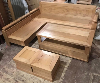 Bộ Sofa gỗ Sồi góc chữ L chạm hoa văn BGG07